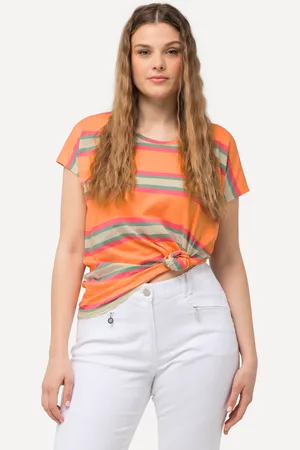 Ulla Popken T-shirt, paski, oversize, okrągły dekolt, bez rękawów