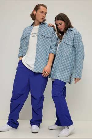 STUDIO UNTOLD Koszula dżinsowa, oversize, nadruk w kratkę, długi rękaw, unisex