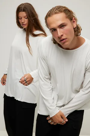 STUDIO UNTOLD Koszulka z długim rękawem, dżersej prążkowany, okrągły dekolt, długi rękaw, unisex