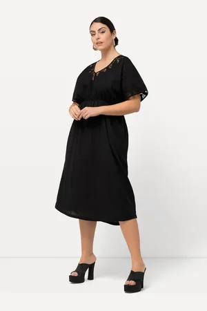 Ulla Popken Sukienka, haft, oversize, dekolt w szpic, rękaw 1/2