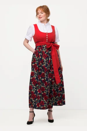 Ulla Popken Sukienka w stylu ludowym, pasek do wiązania, dekolt karo, bez rękawów