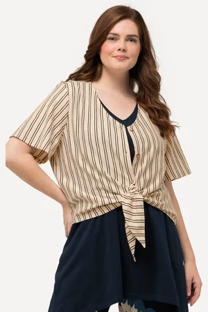 Ulla Popken T-shirt, paski, dekolt w serek, rękaw 1/2, bawełna organiczna