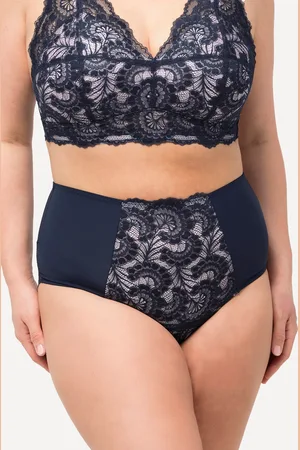Ulla Popken Figi maxi, koronka w kwiatki, mikrowłókno