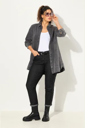 Ulla Popken Dżinsy boyfriend, szeroka nogawka, denim w paski, vintage
