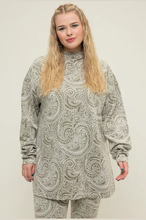 STUDIO UNTOLD Koszulka z długim rękawem, oversize, błyszczący wzór paisley, stójka, rozcięcia po bokach