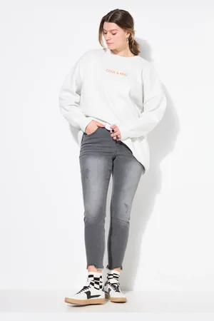 STUDIO UNTOLD Dżinsy skinny, wysoki stan, przetarcia, rąbek z frędzlami