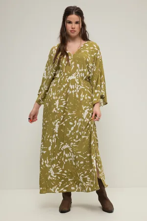 STUDIO UNTOLD Sukienka maxi, trapezowy krój, batikowy nadruk, dekolt w serek, rękawy w stylu kimono