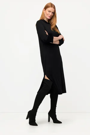 Ulla Popken Sukienka Slinky, midi, linia litery A, stójka, rekaw 3/4