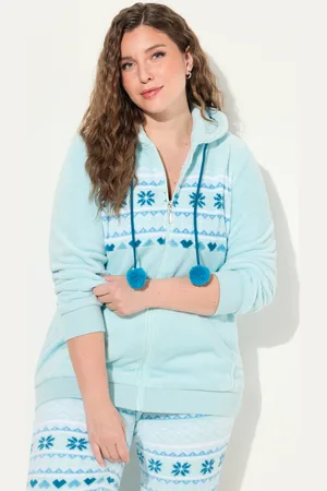 Ulla Popken Bluza domowa, plusz, wzór norweski, kaptur, z recyklingu
