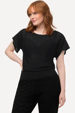 Ulla Popken T-shirt, mieszanka lnu, guziki na plecach, okrągły dekolt, rękaw 1/2