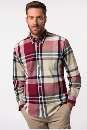JP 1880 Koszula flanelowa w kratę, długi rękaw, kołnierz zapinany na guziki, nowoczesny krój, rozmiar do 8XL
