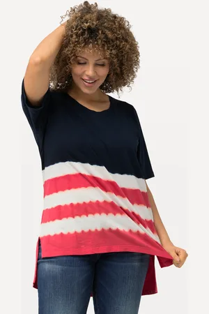 Ulla Popken T-shirt, batikowe paski, klasyczny krój, okrągły dekolt, rękaw 1/2