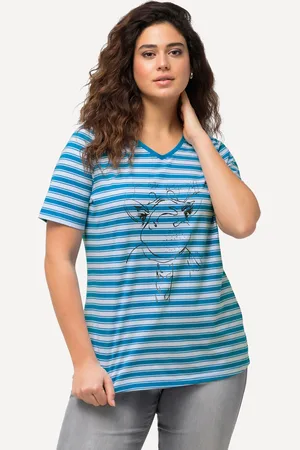 Ulla Popken T-shirt, paski, metaliczny motyw zwierzęcy, dekolt w serek, rękaw 1/2