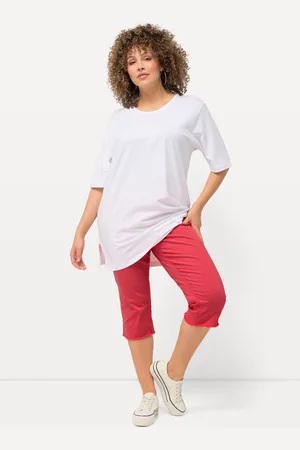 Ulla Popken Rybaczki 7/8 Sienna, postrzępiony dół nogawek, wąska nogawka, stretch