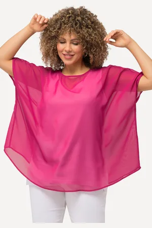 Ulla Popken Bluzka szyfonowa, oversize, okrągły dekolt, rękaw 1/2