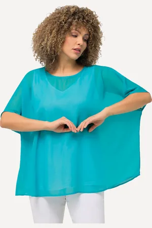 Ulla Popken Bluzka szyfonowa, oversize, okrągły dekolt, rękaw 1/2