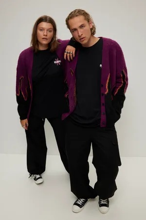 STUDIO UNTOLD Kardigan, oversize, wykończenia ze wzorem płomieni, dekolt w serek, długi rękaw, unisex