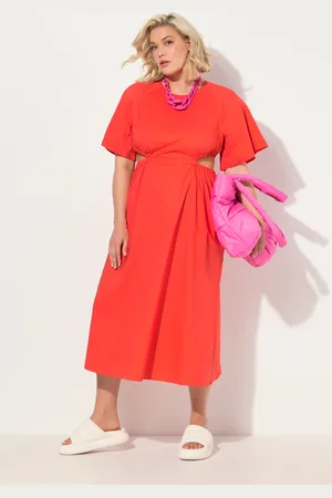 Ulla Popken Sukienka maxi, wycięcia, okrągły dekolt, krótkie rękawy