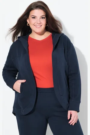 Ulla Popken Rozpinana bluza dresowa, kaptur, otwarty fason, bawełna organiczna