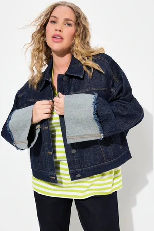 Ulla Popken Kurtka dżinsowa, elastyczny denim, wywinięte rękawy, kołnierz koszulowy