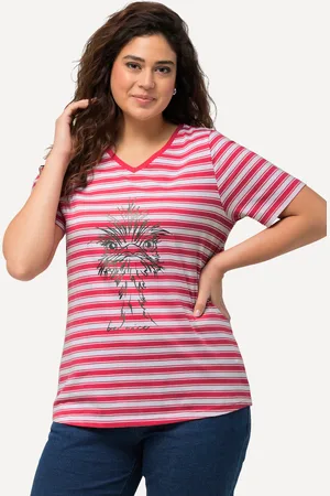 Ulla Popken T-shirt, paski, metaliczny motyw zwierzęcy, dekolt w serek, rękaw 1/2