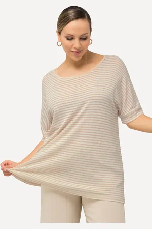 Ulla Popken T-shirt, paski, oversize, okrągły dekolt, rękaw 1/2