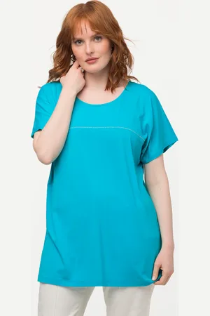 Ulla Popken T-shirt, pasek z błyszczącymi kamieniami, okrągły dekolt, rękaw 1/2