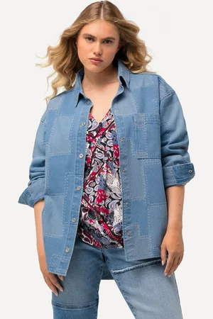 Ulla Popken Koszula dżinsowa, efekt patchworku, oversize, kołnierzyk koszulowy, długi rękaw