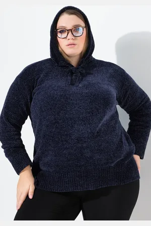 Ulla Popken Szenilowa bluza z kapturem, kaptur, sznurek, długie rękawy