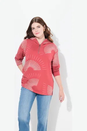 Ulla Popken Bluza z kapturem, graficzny nadruk, kaptur, długi rękaw, bawełna organiczna