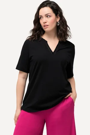Ulla Popken T-shirt, ozdobna tasiemka, dekolt tunikowy, rękaw 1/2