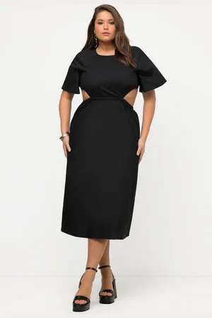 Ulla Popken Sukienka maxi, wycięcia, okrągły dekolt, krótkie rękawy