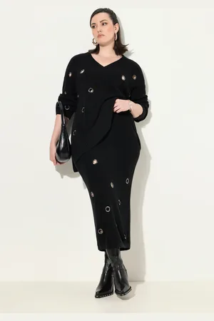 Ulla Popken Spódnica midi z dzianiny, oczka, slim, prążkowana dzianina, elastyczna talia