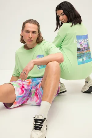 STUDIO UNTOLD Koszulka oversize, nadruk w palmy, okrągły dekolt, rękaw 1/2, unisex