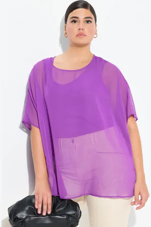 Ulla Popken Bluzka szyfonowa, oversize, okrągły dekolt, rękaw 1/2