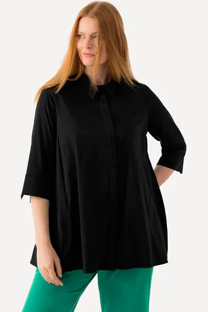 Ulla Popken Bluzka, falbany ze wstawkami, krój trapezowy, kołnierzyk koszulowy, rękaw 3/4