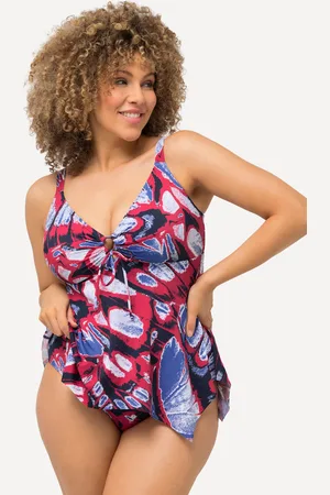 Ulla Popken Tankini, motyle, miękkie miseczki, wydłużone boki, z recyklingu