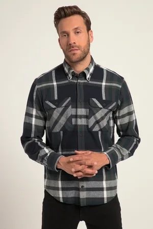 JP 1880 Koszula flanelowa w kratę, długi rękaw, kołnierz button-down, nowoczesny krój