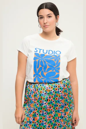 STUDIO UNTOLD T-shirt, klasyczny krój, kwiatowy nadruk, okrągły dekolt, rękaw 1/2