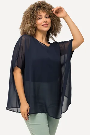Ulla Popken Bluzka szyfonowa, oversize, okrągły dekolt, rękaw 1/2