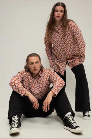 STUDIO UNTOLD Koszula oversize, nadruk na całej powierzchni, kołnierzyk koszulowy, długi rękaw, unisex