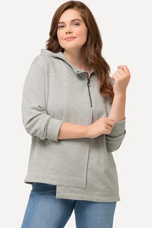 Ulla Popken Bluza z kapturem, zamek błyskawiczny, kaptur, długi rękaw, bawełna organiczna