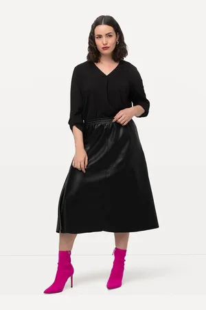 Ulla Popken Spódnica midi, imitacja skóry, krój trapezowy, długość do łydek, elastyczna talia