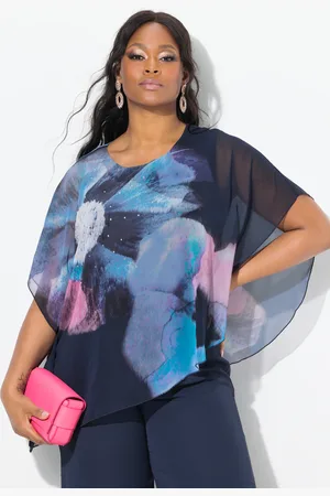Ulla Popken Bluzka z szyfonu, kwiatki, oversize, okrągły dekolt, rękaw 1/2