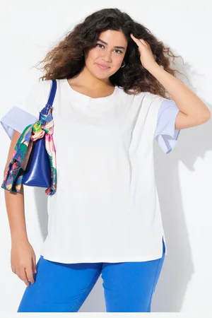 Ulla Popken T-shirt, paski, oversize, okrągły dekolt, rękaw 1/2