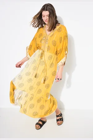 STUDIO UNTOLD Długa sukienka, trapezowy fason, w stylu kimono, cieniowanie, haft