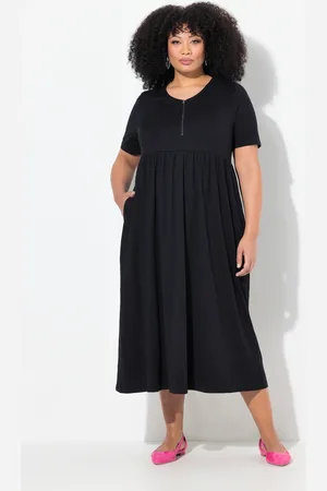 Ulla Popken Sukienka maxi, krój trapezowy, zamek, dekolt w serek, rękaw 1/2
