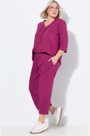Ulla Popken Spodnie 7/8 Ruby, profilowane kolano, prosta nogawka, elastyczny pas