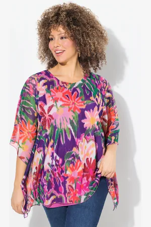 Ulla Popken Bluzka, dwuwarstwowa, oversize, okrągły dekolt, rękaw 1/2
