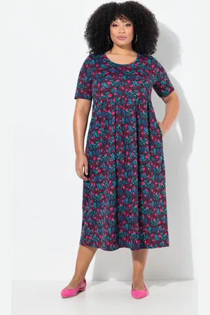 Ulla Popken Sukienka maxi, krój trapezowy, okrągły dekolt, rękaw 1/2, kieszenie
